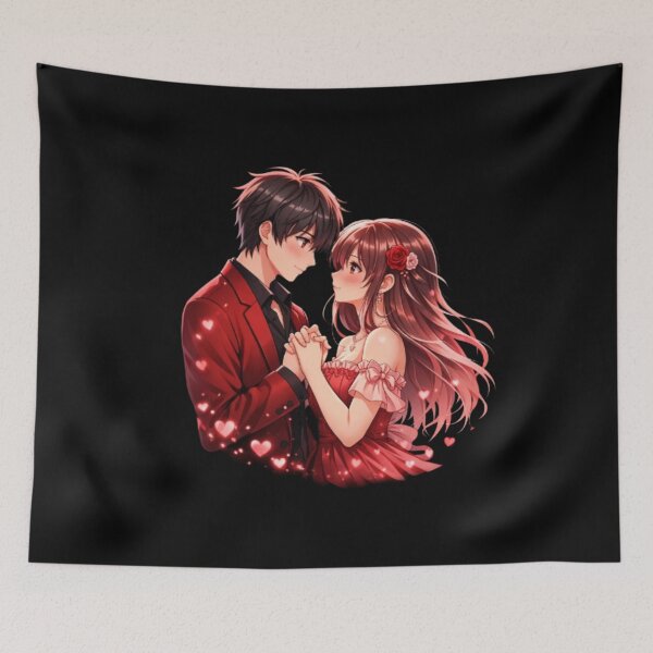 Item preview, Moonlit Anime Valentine Couple – Romantic Love Illustration designed and sold by CutePearlStudio.