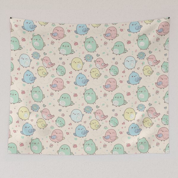 Item preview, Sweet Kawaii Birdies Colorful Nature Seamless Pattern designed and sold by Tidarat-27.