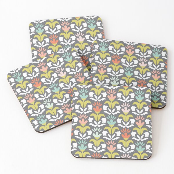 Item preview, Floriana, a tulip floral pattern in gray, blue, green, red, pink, and white designed and sold by PeppermintCreek.