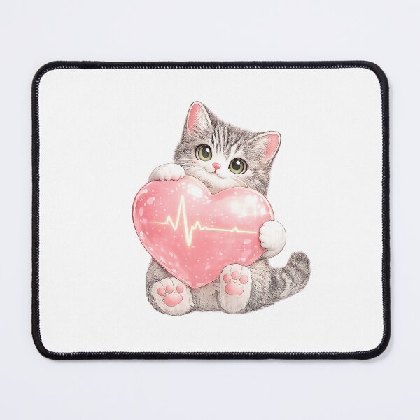 Item preview, Cute Cat Holding Heartbeat Heart designed and sold by CozyMeowLab.