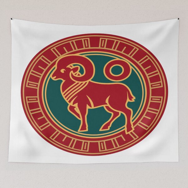 Item preview, Vibrant Aries Charging Ram | Crimson Teal Zodiac Medallion designed and sold by Midnight Veil Designs.