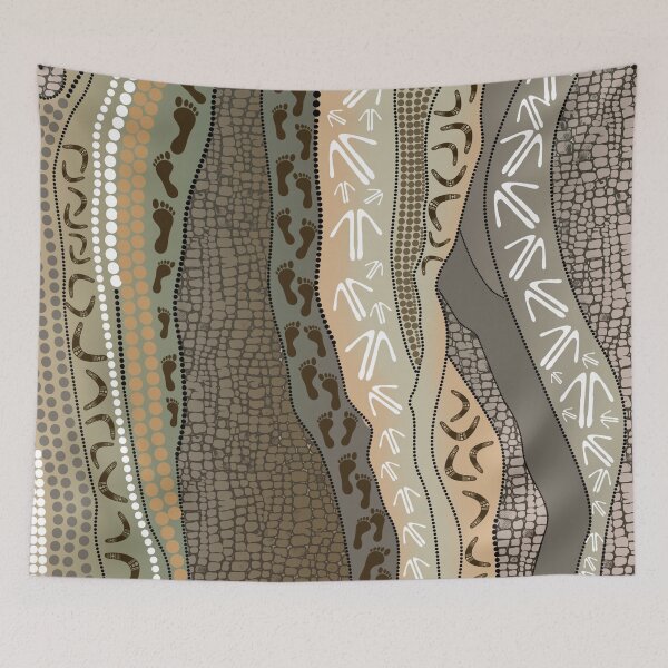 Item preview, Aboriginal Rarrk Hunting Grey Brown designed and sold by AboriginalartVI.