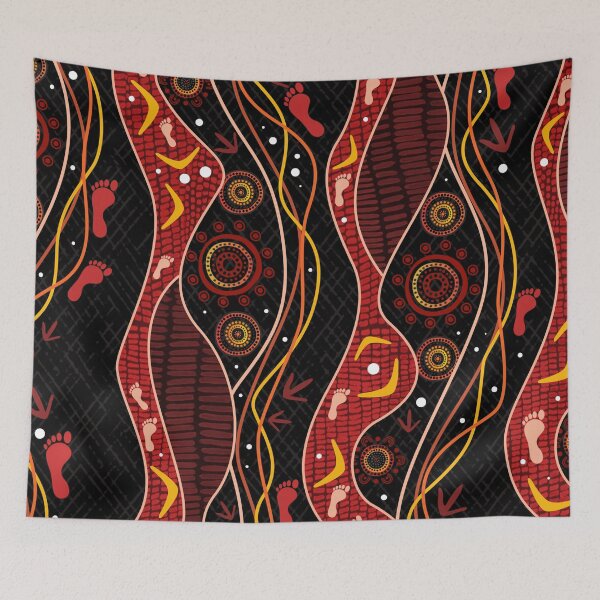 Item preview, Aboriginal Rarrk  Hunting Emu Red designed and sold by AboriginalartVI.