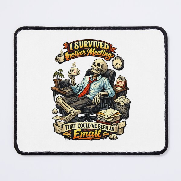Item preview, I Survived Another Meeting That Could’ve Been an Email – Funny Office Skeleton Art designed and sold by StrayaDesign.