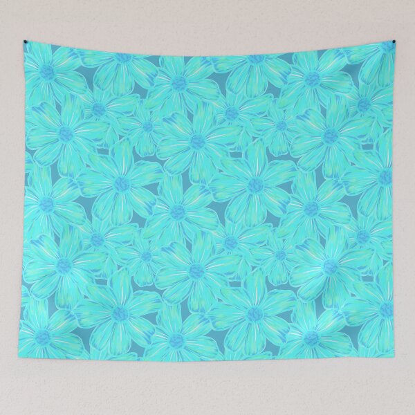 Item preview, Expressive Stylised Painterly Florals Turquoise White Teal Blue Green  designed and sold by thecolorbirdie.