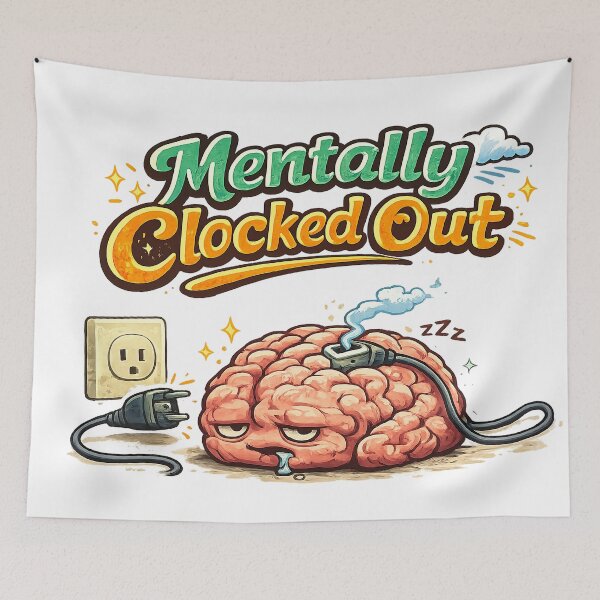 Item preview, Mentally Clocked Out – Funny Burnout Brain Unplugged Illustration designed and sold by StrayaDesign.