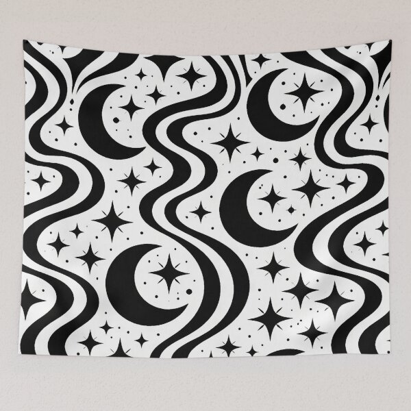 Item preview, Black and white Aesthetic Cyclical Moon and Stars designed and sold by scicilysimonee.