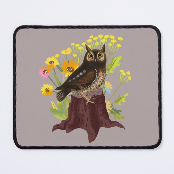 Item preview, Owl on tree stump with wildflowers designed and sold by Rockyctees.