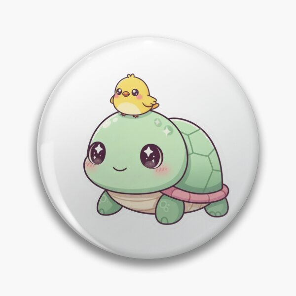 Item preview, Cute Kawaii Turtle with adorable little puffy yellow bird designed and sold by Melissa Conner.