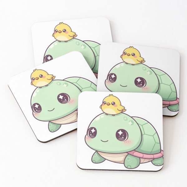 Item preview, Cute Kawaii Turtle with adorable little puffy yellow bird designed and sold by Melissa Conner.
