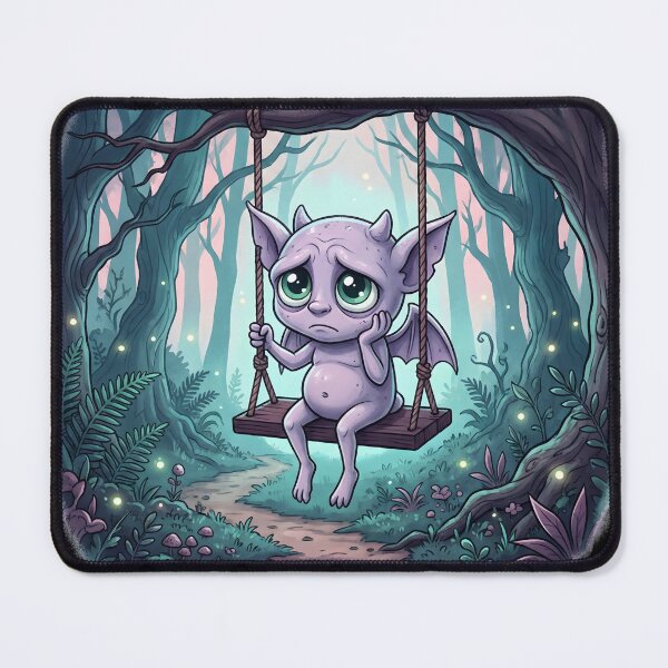 Item preview, Whimsical Stone Gargoyle on a Forest Swing – Digital Art Illustration designed and sold by tigers-heart.