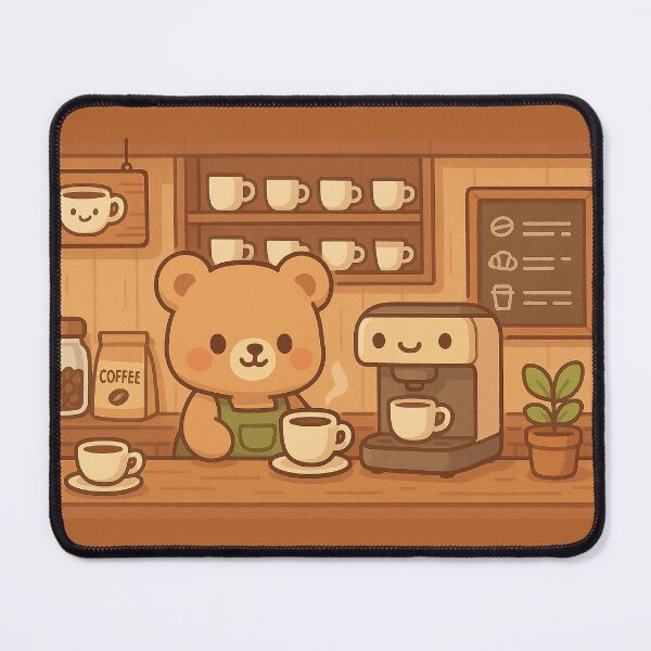 Item preview, Cute Bear Barista Coffee Shop Illustration | Cozy Kawaii Coffee Art designed and sold by witwhimsystudios.