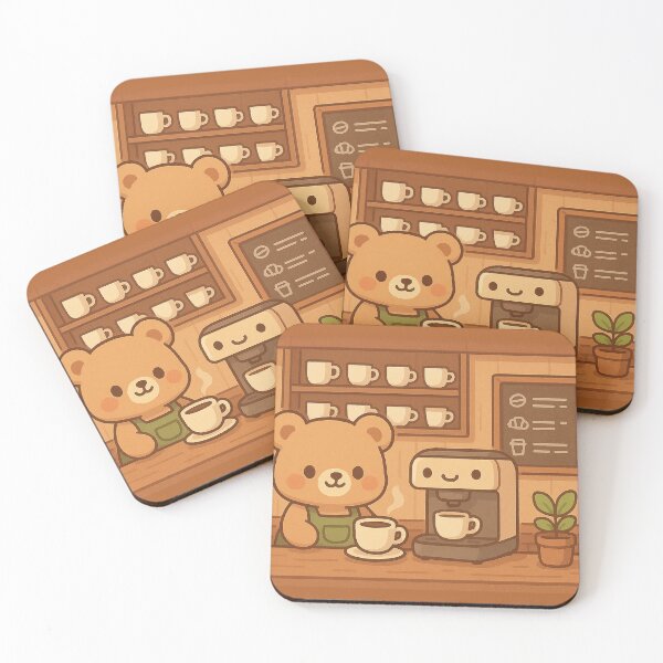 Item preview, Cute Bear Barista Coffee Shop Illustration | Cozy Kawaii Coffee Art designed and sold by witwhimsystudios.