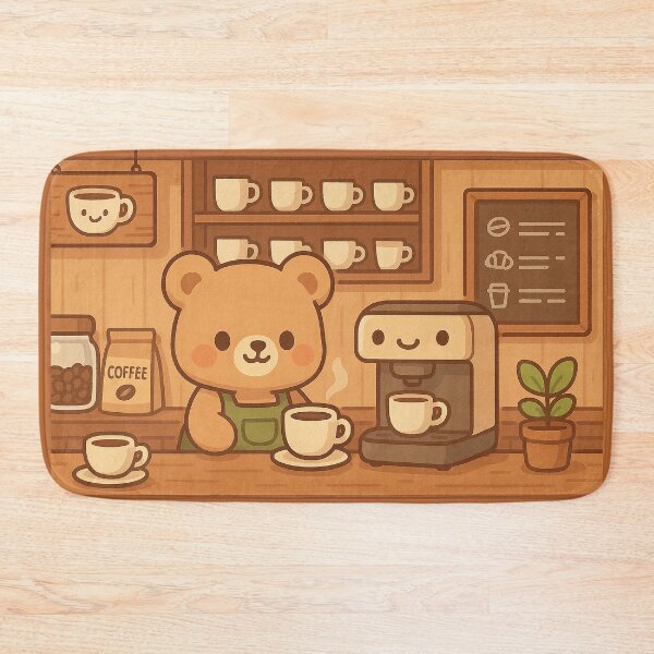 Item preview, Cute Bear Barista Coffee Shop Illustration | Cozy Kawaii Coffee Art designed and sold by witwhimsystudios.