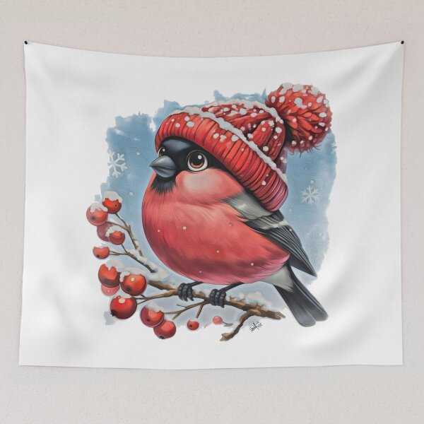 Item preview, Bullfinch in Winter Hat designed and sold by Anas Arts.