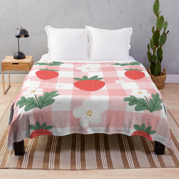 Item preview, Strawberry Fruit and Flowers on Pink Check designed and sold by AnimaliaStar.
