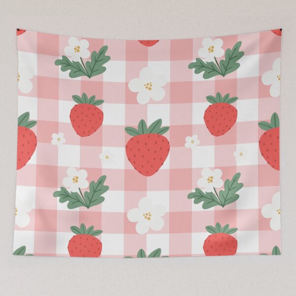Item preview, Strawberry Fruit and Flowers on Pink Check designed and sold by AnimaliaStar.