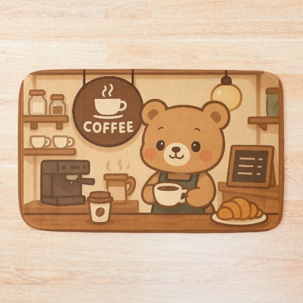 Item preview, Cozy Bear Barista Coffee Shop Illustration designed and sold by witwhimsystudios.