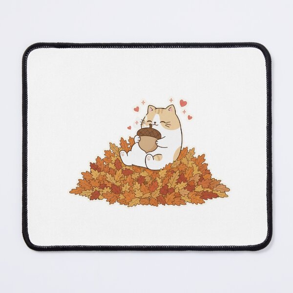 Item preview, Autumn Bliss: Chubby Cat with Acorn in Maple Leaf Pile - Noopnyang Studio designed and sold by NoopnyangStudio.