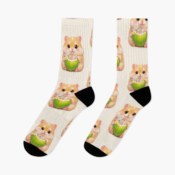 Item preview, Cute Fluffy Hamster Sipping Coconut | Kawaii Tropical Animal Art designed and sold by Moons Studio.