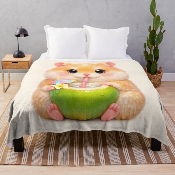 Item preview, Cute Fluffy Hamster Sipping Coconut | Kawaii Tropical Animal Art designed and sold by Moons Studio.