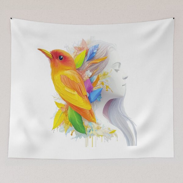 Item preview, a woman with a hummingbird on her shoulder designed and sold by Robindunet.