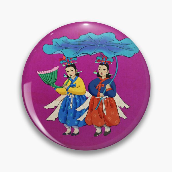 Item preview, Hada etérea Seonnyeo sobre una hoja de loto azul sobre un vibrante color magenta designed and sold by QamarART Paintings.