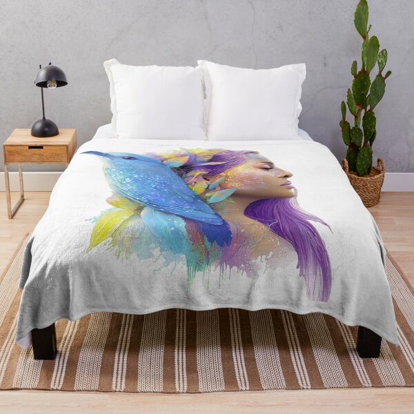 Item preview, a woman with a hummingbird on her shoulder designed and sold by Robindunet.