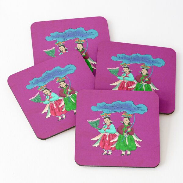Item preview, Radiant Seonnyeo Fairy in Second Dress on Blue Lotus Leaf on Magenta  designed and sold by QamarART Paintings.