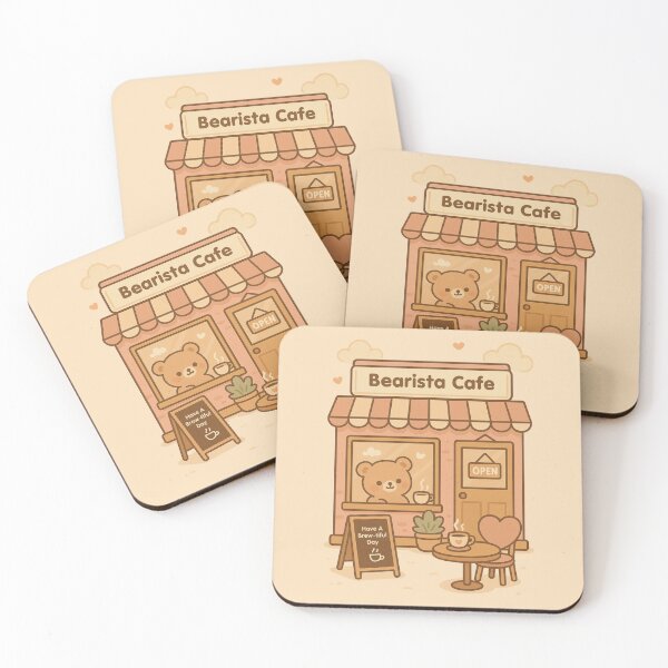 Item preview, Cute Bear Coffee Shop Illustration | Cozy Kawaii Café Exterior Art designed and sold by witwhimsystudios.