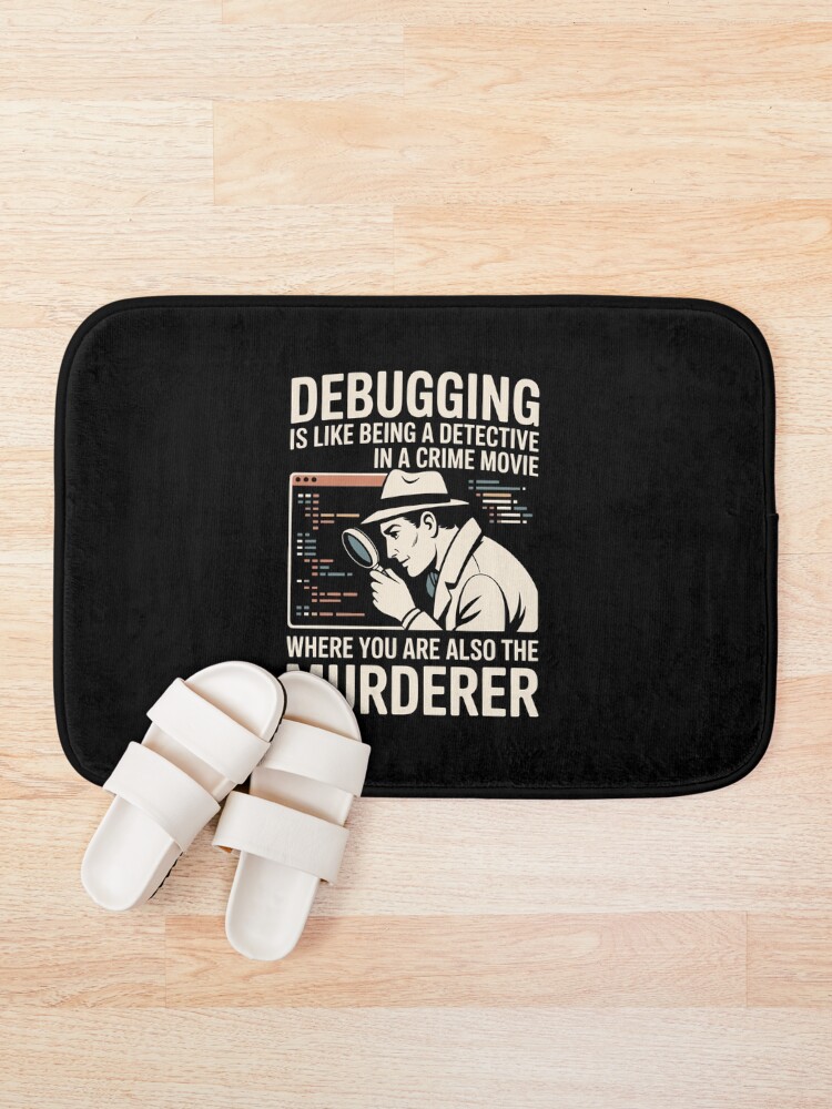 Thumbnail 1 of 6, Bath Mat, Debugging Detective Programming Noir designed and sold by SplashTastic.