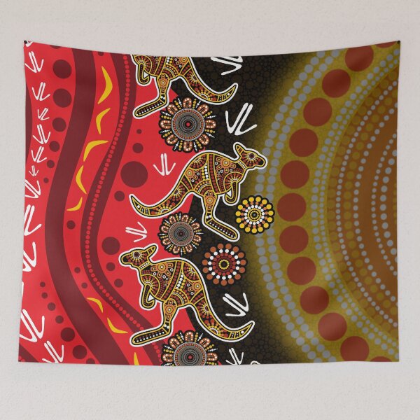 Item preview, Aboriginal Dot Painting Running Hunting Kangaroo Black Red designed and sold by AboriginalartVI.
