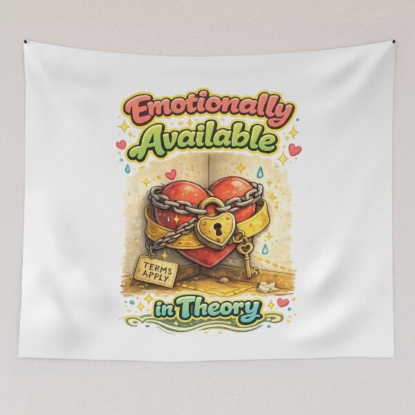 Item preview, Emotionally Available in Theory – Funny Locked Heart Illustration designed and sold by StrayaDesign.