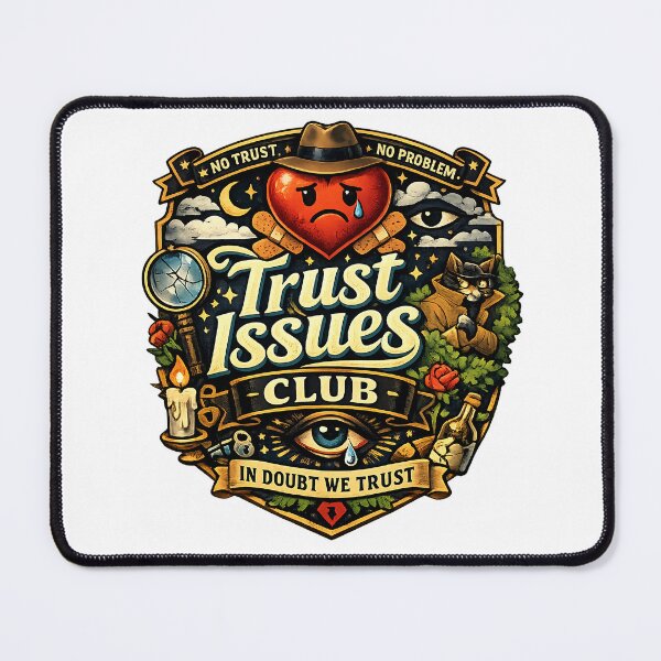 Item preview, Trust Issues Club – Funny Emblem Badge Design for Overthinkers designed and sold by StrayaDesign.