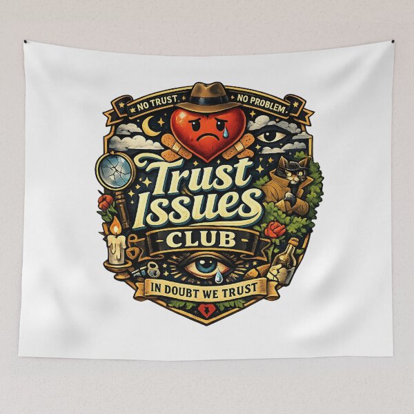 Item preview, Trust Issues Club – Funny Emblem Badge Design for Overthinkers designed and sold by StrayaDesign.
