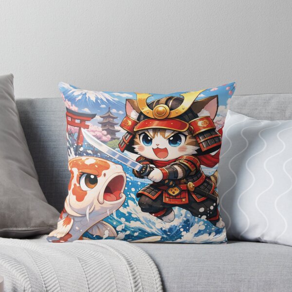 Item preview, Samurai cat fights against koi carp Japan designed and sold by Mauswohn.