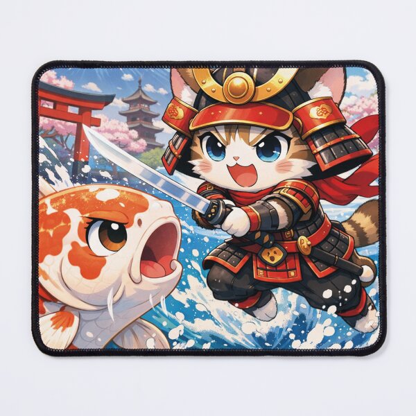 Item preview, Samurai cat fights against koi carp Japan designed and sold by Mauswohn.