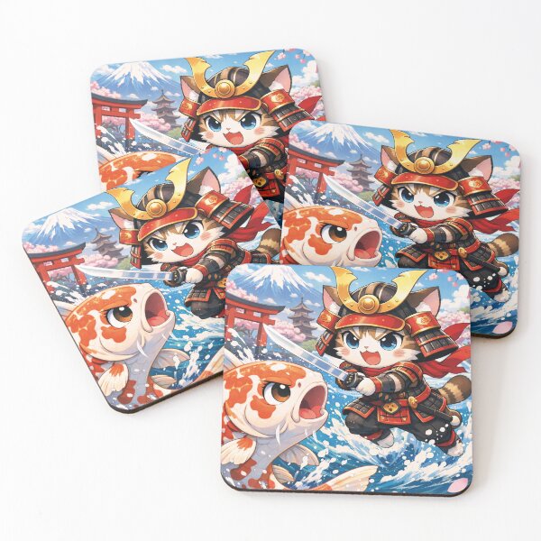 Item preview, Samurai cat fights against koi carp Japan designed and sold by Mauswohn.
