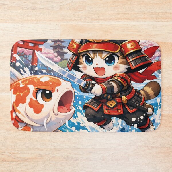 Item preview, Samurai cat fights against koi carp Japan designed and sold by Mauswohn.