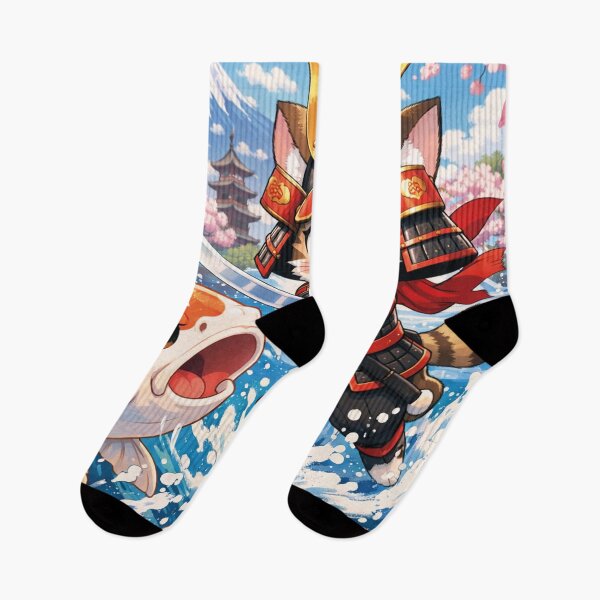 Item preview, Samurai cat fights against koi carp Japan designed and sold by Mauswohn.