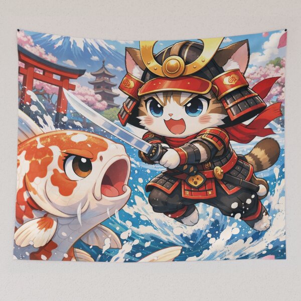 Item preview, Samurai cat fights against koi carp Japan designed and sold by Mauswohn.
