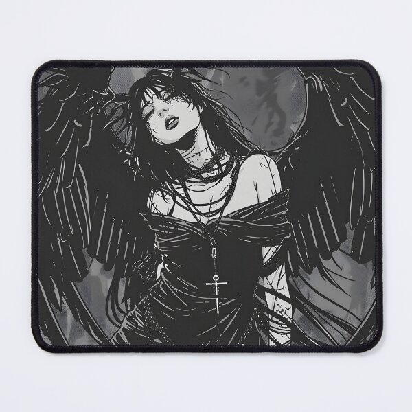 Item preview, Dark Fallen Angel Gothic Girl with Black Wings and Cross Necklace designed and sold by QNTR CULT.