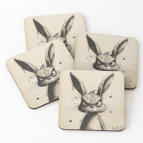 Item preview, Grumpy Rabbit - Dark Whimsical Hand Drawn Animal Art designed and sold by DariuszWilkosz.