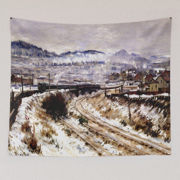 Item preview, Train in the Snow at Argenteuil - Harmony Between Modern Industry and Natural Beauty designed and sold by artdesignsnow.