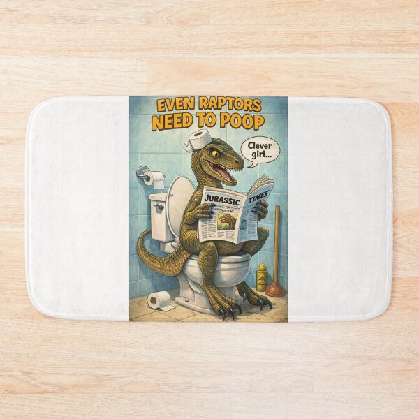 Item preview, Velociraptor Bathroom Scene with Jurassic Times Newspaper Toilet Art designed and sold by Places On Earth.