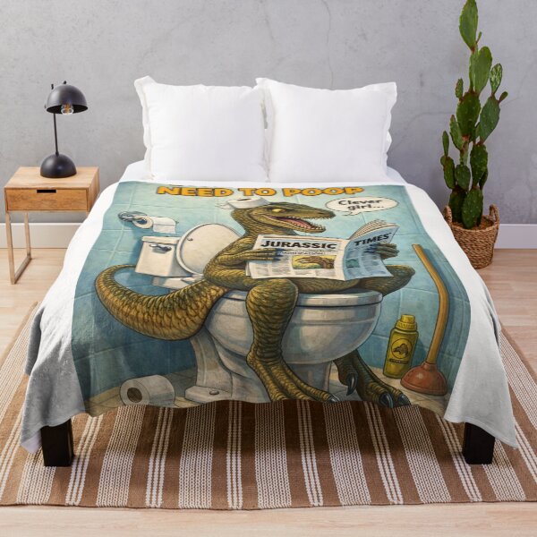 Item preview, Velociraptor Bathroom Scene with Jurassic Times Newspaper Toilet Art designed and sold by Places On Earth.