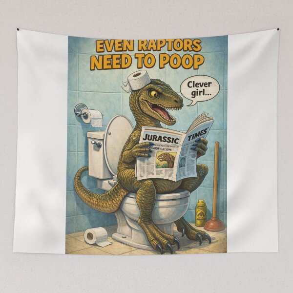 Item preview, Velociraptor Bathroom Scene with Jurassic Times Newspaper Toilet Art designed and sold by Places On Earth.