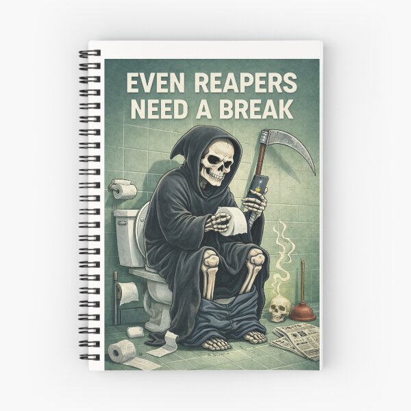 Item preview, Grim Reaper Bathroom Break with Even Reapers Need a Break Toilet Art designed and sold by Places On Earth.