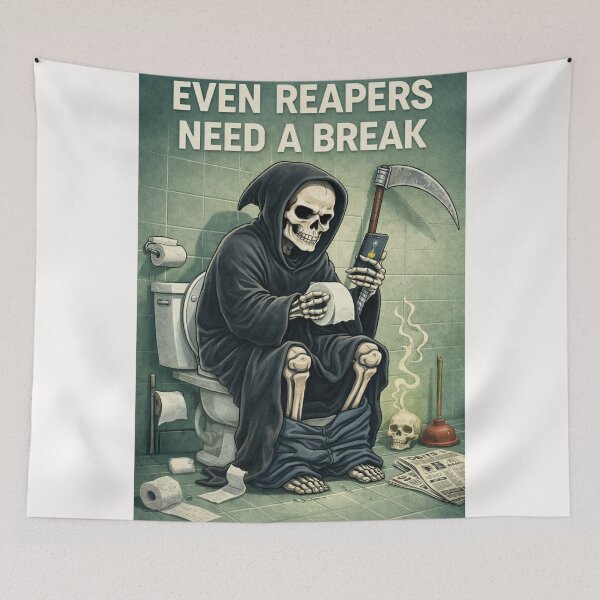 Item preview, Grim Reaper Bathroom Break with Even Reapers Need a Break Toilet Art designed and sold by Places On Earth.