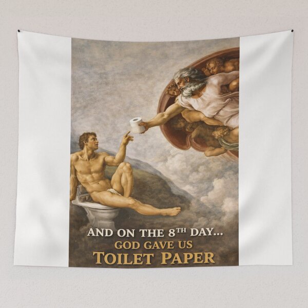 Item preview, Creation of Adam Parody with Toilet Paper and Biblical Bathroom Art designed and sold by Places On Earth.
